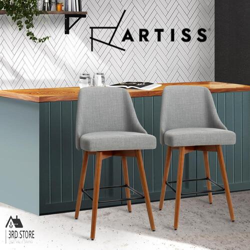 Artiss 2x Wooden Bar Stools Swivel Bar Stool Kitchen Dining Chairs Cafe Grey