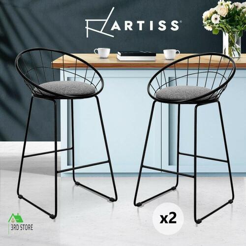 Artiss 2x Nordic Bar Stools Metallic Bar Stool Kitchen Chairs Fabric Grey Black