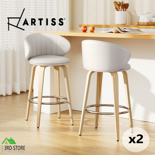2x Artiss Bar Stools Dining Chairs Contoured Leather Wood Stool