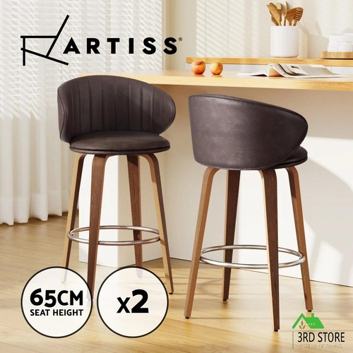 2x Artiss Bar Stools Dining Chairs Contoured Leather Wood Stool