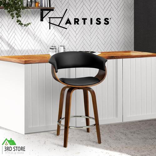 Artiss Bar Stools Wooden Bar Stool Swivel Kitchen Dining Chairs Leather Black