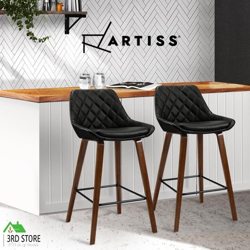 Artiss 2x Kitchen Bar Stools Wooden Stool Chairs Bentwood Barstool Leather Black