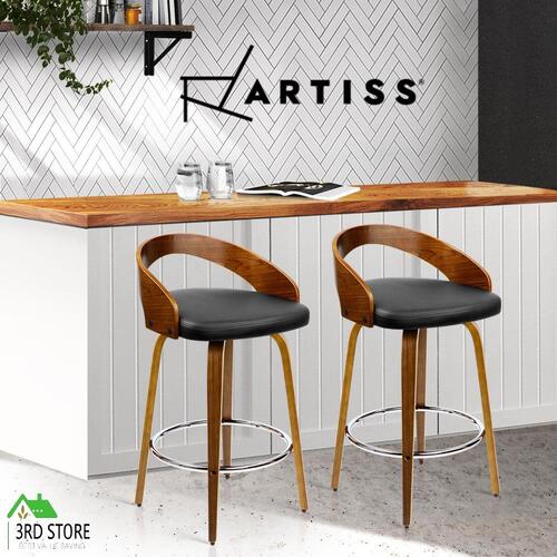 Artiss 2x Wooden Bar Stools Swivel Bar Stool Kitchen Dining Chairs Wood Black