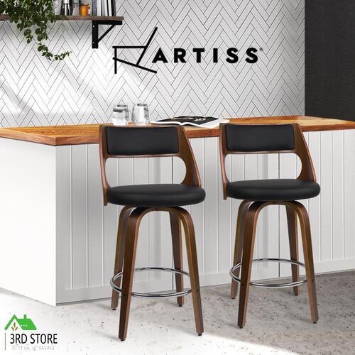 Artiss 2X Wooden Bar Stools Swivel Bar Stool Kitchen Dining Chair Cafe Black