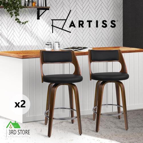 Artiss 2X Wooden Bar Stools Swivel Bar Stool Kitchen Dining Chair Cafe Black