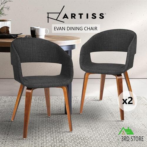 Artiss 2x EVAN Dining Chairs Bentwood Chair Timber Kitchen Cafe Fabric Charcoal