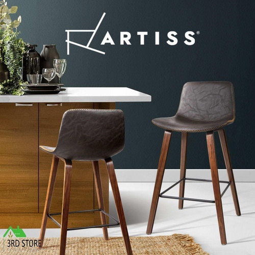 Artiss 2x Wooden Bar Stools Kitchen Bar Stool Dining Chair Cafe Wood Walnut 8701