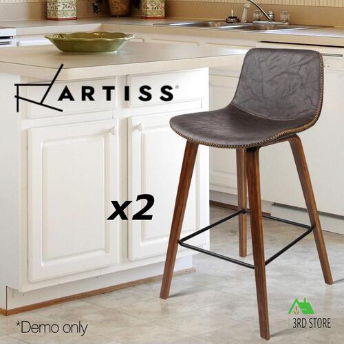 Artiss 2x Wooden Bar Stools Kitchen Bar Stool Dining Chair Cafe Wood Walnut 8701