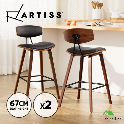 Artiss 2x Wooden Bar Stools Kitchen Bar Stool Dining Chair Cafe Wood Black 8782