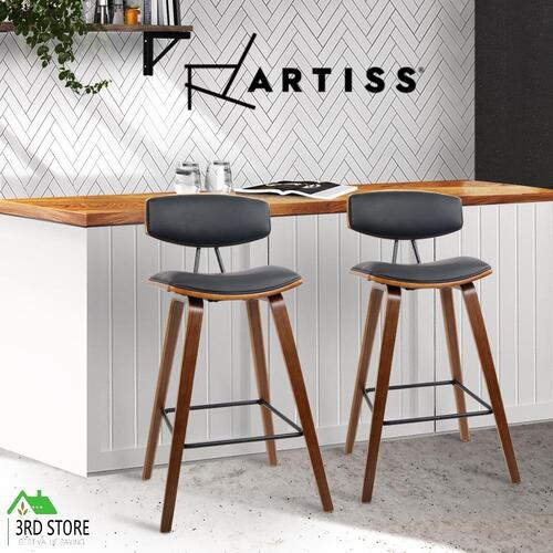 Artiss 2x Wooden Bar Stools Kitchen Bar Stool Dining Chair Cafe Wood Black 8782