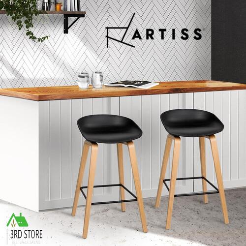 Artiss 2 x Wooden Bar Stools Kitchen Bar Stool Chairs Barstool Black