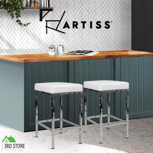 Artiss 2x Leather Bar Stools Modern Kitchen Bar Stool Chair Steel Legs White