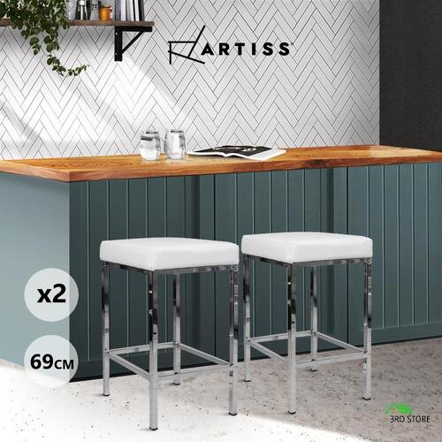 RETURNs Artiss 2x Leather Bar Stools Modern Kitchen Bar Stool Chair Steel Legs White