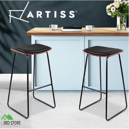 Artiss 2x Wooden Bar Stools Kitchen Bar Stool Counter Chairs Leather Black