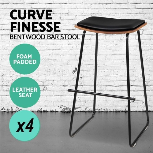 4x Wooden Bar Stools PORTER Kitchen Barstool Dining Chair Wood Black 9078