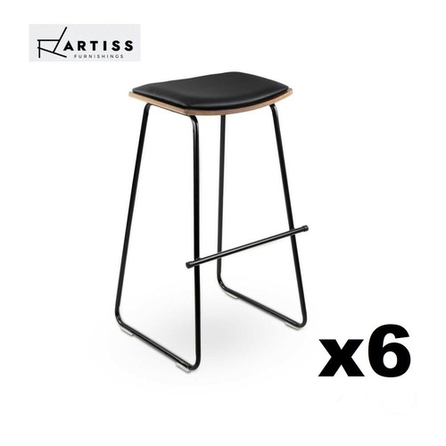 6x Wooden Bar Stools PORTER Kitchen Barstool Dining Chair Wood Black 9078