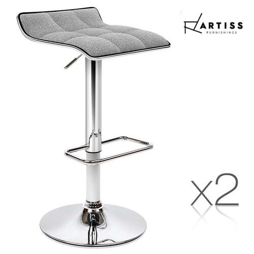 2x Fabric Bar Stool JADE Swivel Barstool Dining Chairs Gas Lift Kitchen Grey