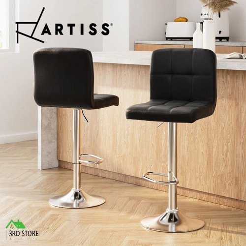 Artiss 2x Leather Bar Stools NOEL Kitchen Chairs Swivel Bar Stool Gas Lift Black