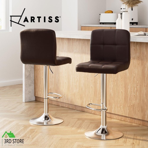 Artiss 2x Bar Stools Kitchen Bar Stool PU PVC Leather Chair Gas Lift Chocolate