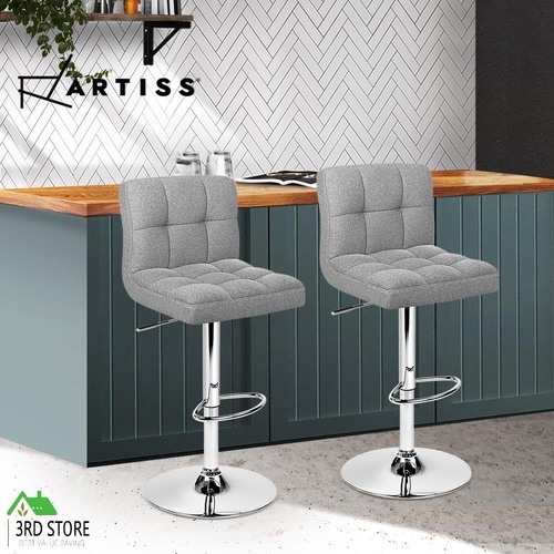 Artiss 2x Fabric Bar Stools NOEL Kitchen Chairs Swivel Bar Stool Gas Lift Grey