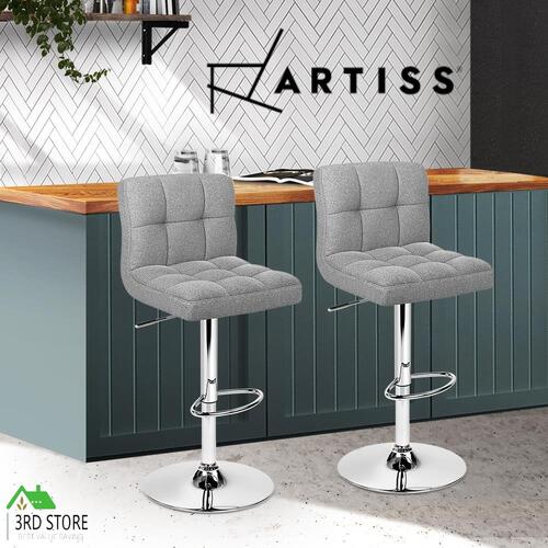 Artiss 2x Fabric Bar Stools NOEL Kitchen Chairs Swivel Bar Stool Gas Lift Grey