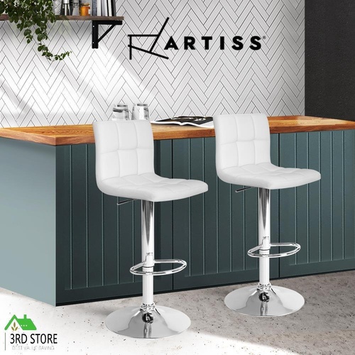 Artiss Kitchen Bar Stools Gas Lift Stool Leather Barstools Swivel Metalx2 WH