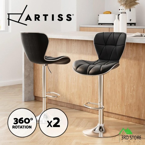 Artiss 2x Bar Stools RUBY Kitchen Swivel Bar Stool Leather Chairs Gas Lift Black