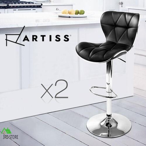 Artiss 2x Bar Stools RUBY Kitchen Swivel Bar Stool Leather Chairs Gas Lift Black
