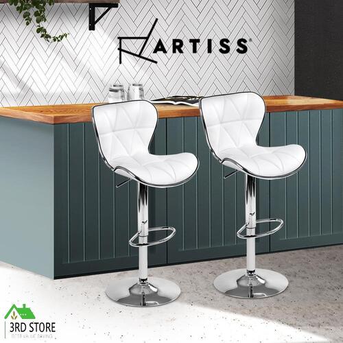 Artiss 2x Bar Stools Kitchen Swivel Bar Stool Leather Chairs Gas Lift White