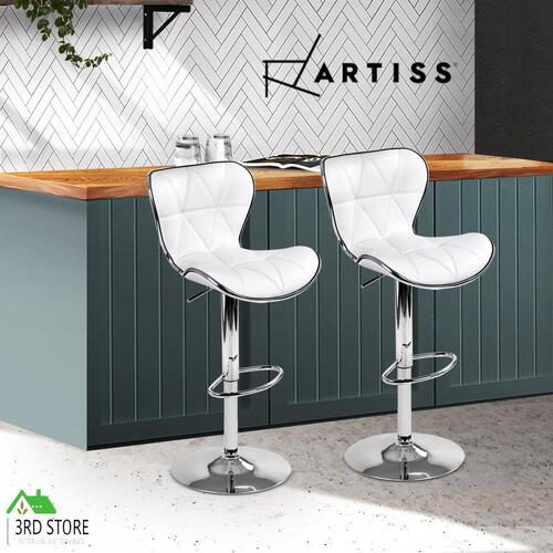 Artiss 2x Bar Stools Kitchen Swivel Bar Stool Leather Chairs Gas Lift White