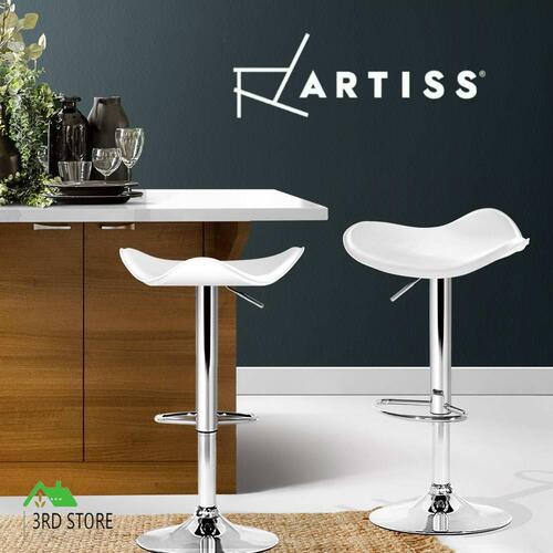 Artiss 2x Kitchen Bar Stools Swivel Bar Stool Leather Gas Lift Chair White