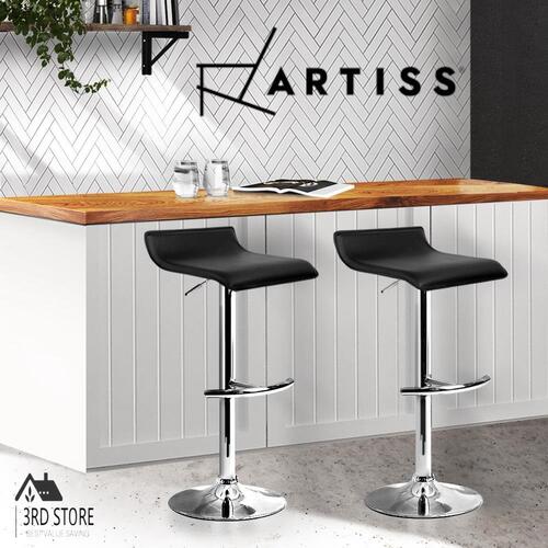 Artiss 2x Bar Stools SENA Kitchen Swivel Bar Stool Leather Chairs Gas Lift Black