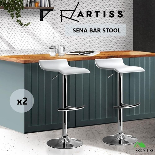Artiss 2x Bar Stools SENA Kitchen Swivel Bar Stool Leather Chairs Gas Lift White