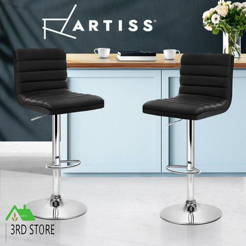 Artiss 2 x Gas Lift Bar Stools Swivel Bar Stool Kitchen Chairs Leather Black