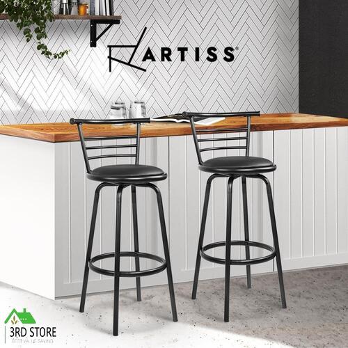 Artiss 2x Bar Stools Leather Bar Stool Swivel Backrest Kitchen Chairs Black