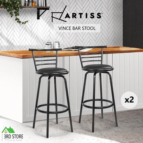 Artiss 2x Bar Stools Leather Bar Stool Swivel Backrest Kitchen Chairs Black