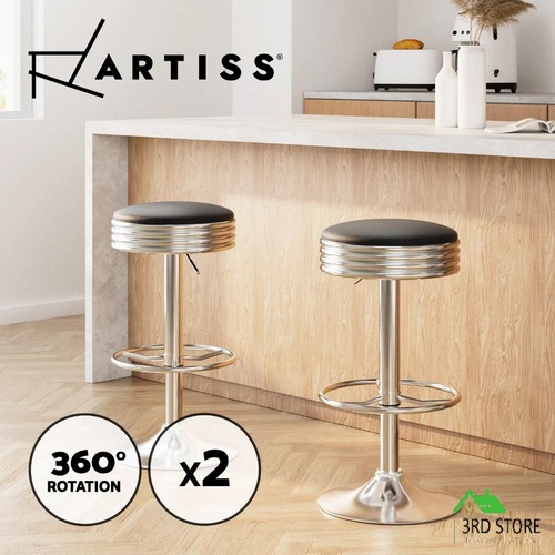 Artiss 2x Leather Bar Stools Kitchen Bar Stool Dining Chair Black Anton Swivel