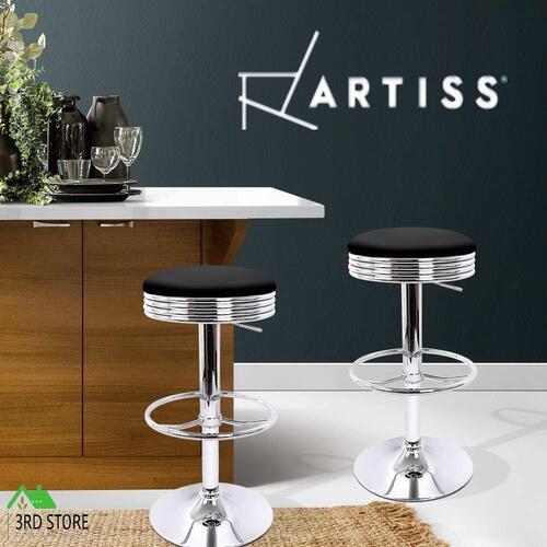 Artiss 2x Leather Bar Stools Kitchen Bar Stool Dining Chair Black Anton Swivel