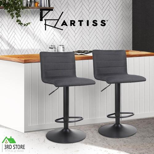 Artiss 2x Bar Stools Fabric Kitchen Cafe Swivel Bar Stool Chair Gas Lift Black