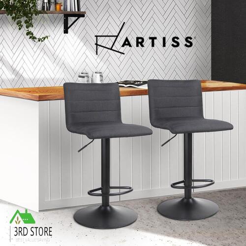 Artiss 2x Bar Stools Fabric Kitchen Cafe Swivel Bar Stool Chair Gas Lift Black