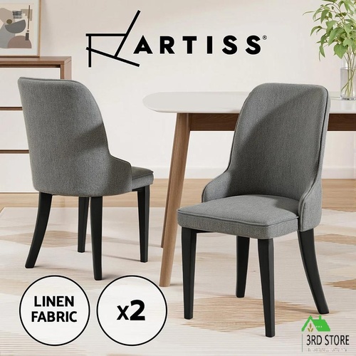 Artiss 2x Dining Chairs Domus Linen Fabric Chair Retro Vintage Steel Legs Grey