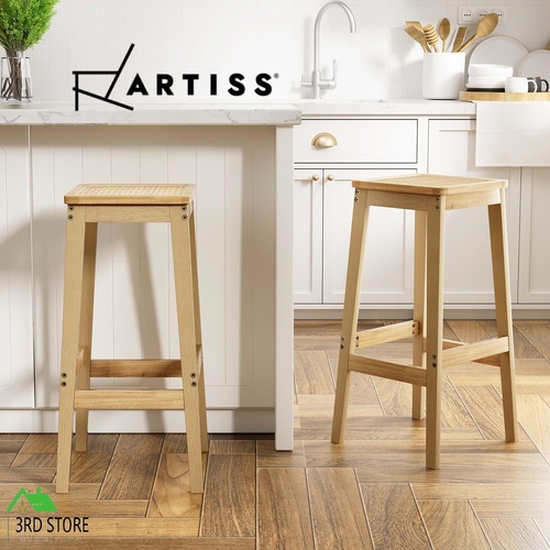 Artiss 2x Bar Stools Rubber Wood Stool Counter Chair Rattan Barstools Kitchen