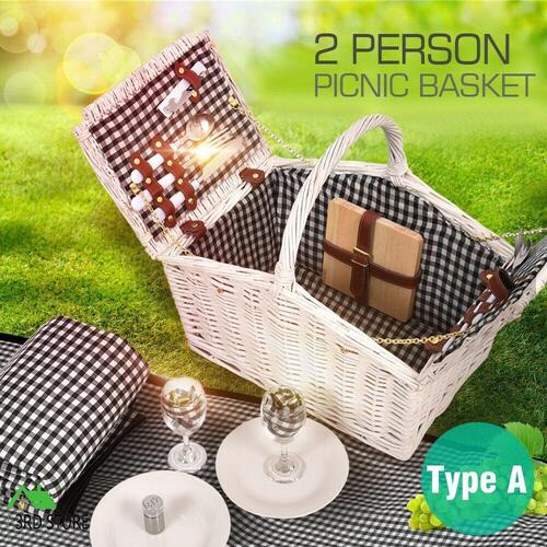2 Person Picnic Basket Baskets Set Outdoor Blanket Deluxe Willow Gift Storage