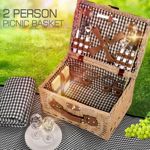 4 Person Picnic Basket Baskets Set Outdoor Blanket Deluxe Willow Gift Storage