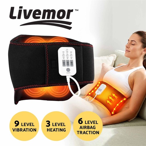 Livemor Back Massager for Sciatica Relief, Airbag Traction and Heat Lumbar Support Belt, 124cm