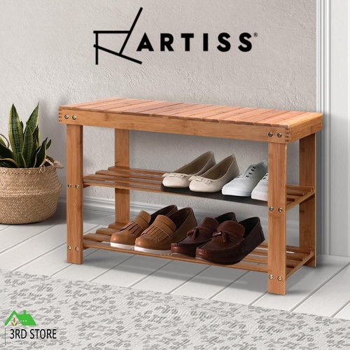 Artiss 3 Tier Shoe Rack Bamboo Wooden Storage Shelf Stand Bench Cabinet Organize