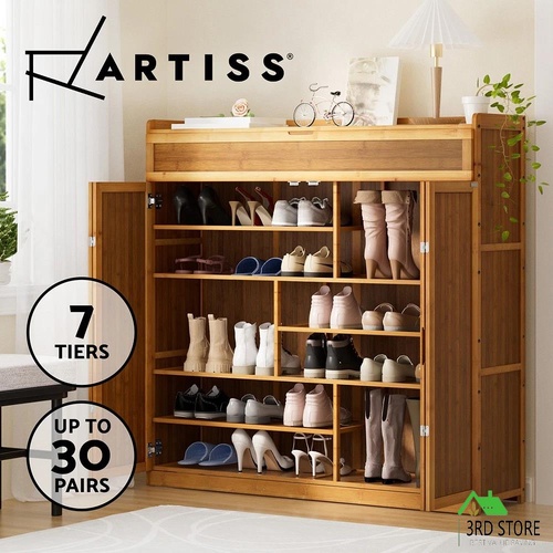 Artiss Shoe Rack Cabinet 30 Pairs Storage Cupboard Bamboo