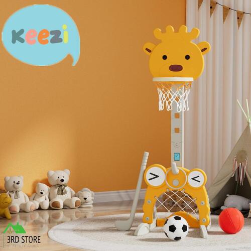 Keezi Kids Basketball Hoop Stand Adjustable 5-in-1 Sports Center Toys Set Yellow