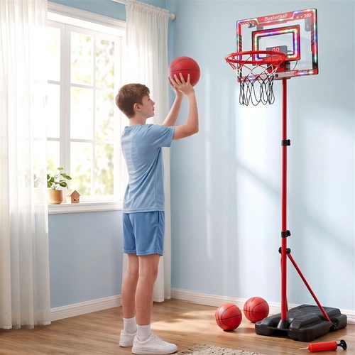 Everfit 2 in 1 Kids Basketball Hoop Adjustable Stand Over Door Scoreboard Red