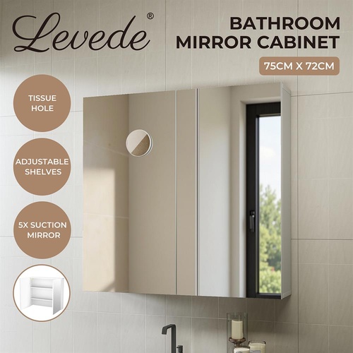 Levede Bathroom Mirror Wall Mounted Vanity Mirror Cabinet Wall Storage 75x72cm